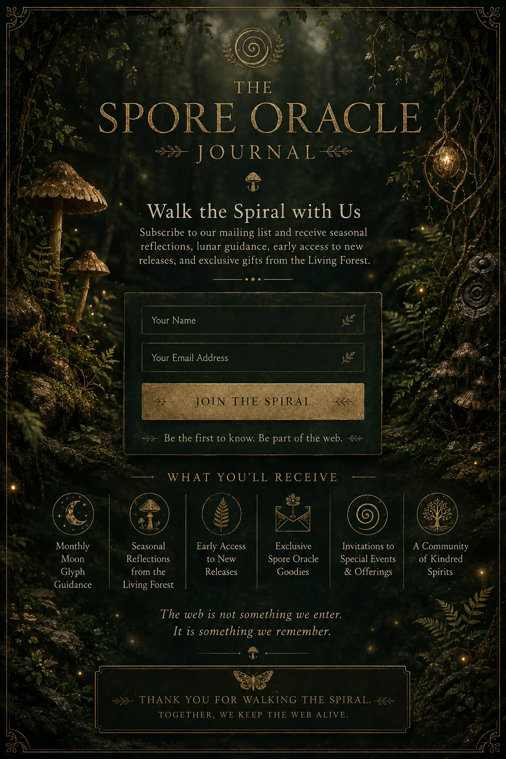 Walk the Spiral with Us — the Spore Oracle newsletter cover